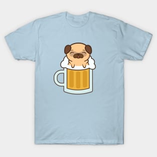 Cute and Kawaii Adorable Pug With Beer T-Shirt